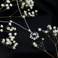 Real Tahitian Pearl and Diamond Star Pendant Necklace With Chain