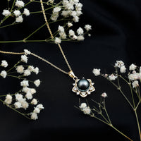 Real Tahitian Pearl and Diamond Star Pendant Necklace With Chain