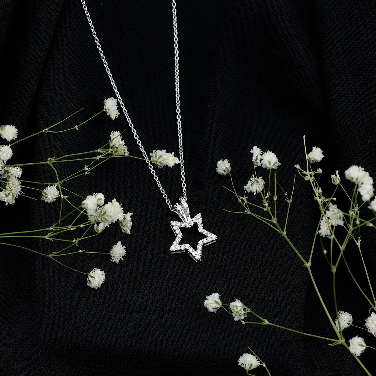 Natural diamond star pendant for women, Rosec Jewels pendant with sparkling diamonds, displayed on a white background.