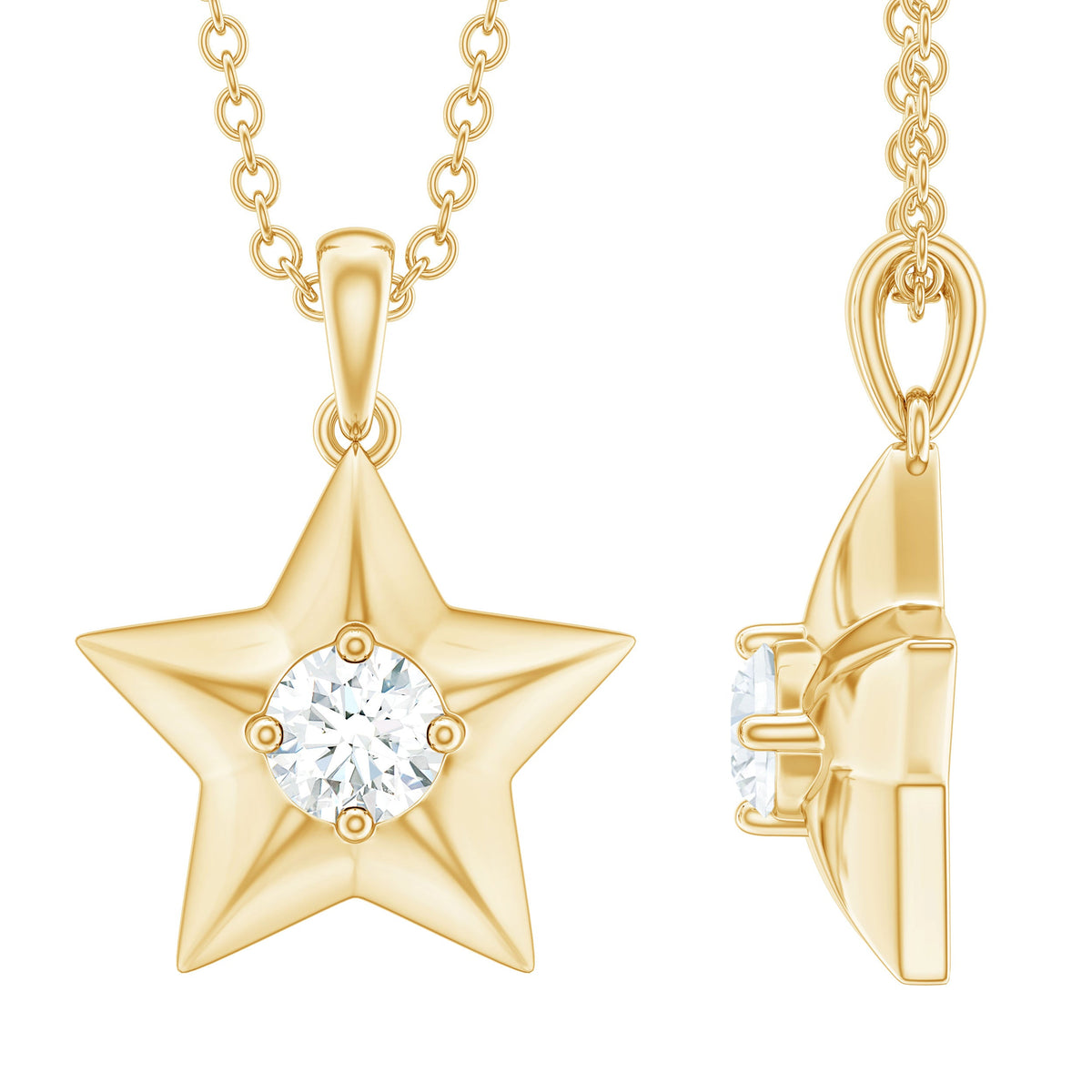 Certified diamond star pendant necklace by Rosec Jewels featuring a sparkling star-shaped diamond pendant on a delicate chain.