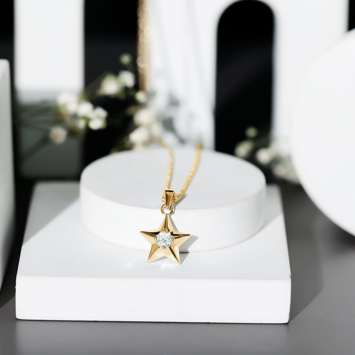 Certified diamond star pendant necklace from Rosec Jewels with a sparkling diamond star charm on a delicate chain.