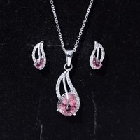 Pear Shaped Pink Tourmaline and Diamond Leaf Jewelry Set