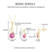 Pear Shaped Pink Tourmaline and Diamond Leaf Jewelry Set