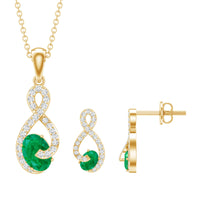 Natural Emerald and Diamond Wedding Jewelry Set