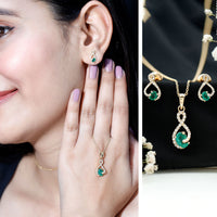 Natural Emerald and Diamond Wedding Jewelry Set