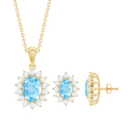 Natural 2 Carat Oval Aquamarine Necklace and Earrings Set with Certificate