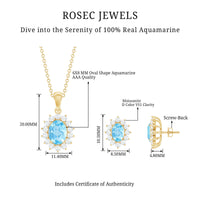 Natural 2 Carat Oval Aquamarine Necklace and Earrings Set with Certificate