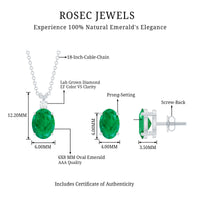 Genuine Emerald Solitaire Pendant and Earrings Set with Lab Grown Diamond