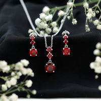 Lab Created Ruby Three Stone Dangle Jewelry Set