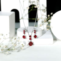 Lab Created Ruby Three Stone Dangle Jewelry Set