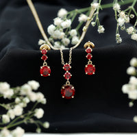 Lab Created Ruby Three Stone Dangle Jewelry Set