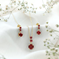 Lab Created Ruby Three Stone Dangle Jewelry Set