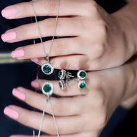 Certified Lab Grown Emerald Moissanite Bridal Jewelry Set