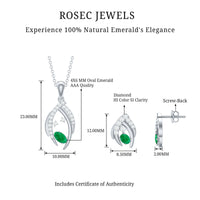 Minimalist Emerald and Diamond Necklace and Earrings Set