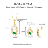 Minimalist Emerald and Diamond Necklace and Earrings Set