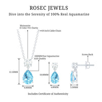 Real Pear Cut Aquamarine Teardrop Jewelry Set with Diamond