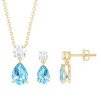 Real Pear Cut Aquamarine Teardrop Jewelry Set with Diamond