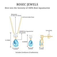 Real Pear Cut Aquamarine Teardrop Jewelry Set with Diamond
