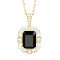 Black Spinel Vintage Inspired Pendant Necklace With Diamond Accent