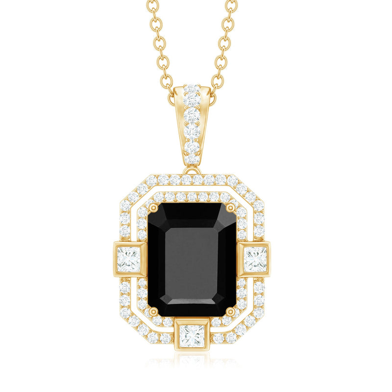 Black spinel vintage-inspired pendant necklace with diamond accent, featuring intricate metalwork and elegant design by Rosec Jewels.