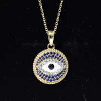 Sterling Silver Evil Eye Necklace with Blue Sapphire and Moissanite