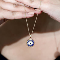 Evil Eye Necklace with Lab Grown Blue Sapphire and Moissanite