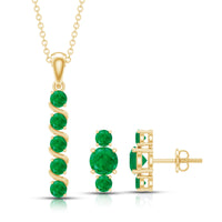 Natural Emerald Bar Necklace and Earring Set