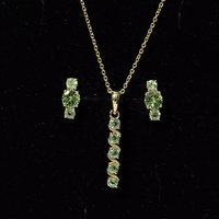 Round Cut Natural Peridot Bar Necklace and Earrings Set