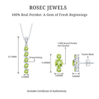 Round Cut Natural Peridot Bar Necklace and Earrings Set