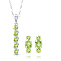 Round Cut Natural Peridot Bar Necklace and Earrings Set