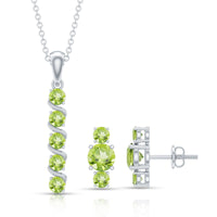 Round Cut Natural Peridot Bar Necklace and Earrings Set