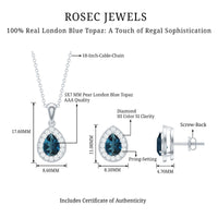 London Blue Topaz Teardrop Pendant and Earrings Set with Diamond Halo
