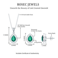 2 Carat Pear Shaped Lab Created Emerald and Diamond Teardrop Jewelry Set