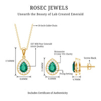 2 Carat Pear Shaped Lab Created Emerald and Diamond Teardrop Jewelry Set