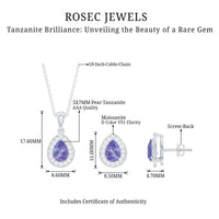 Certified Tanzanite Teardrop Jewelry Set with Moissanite Halo