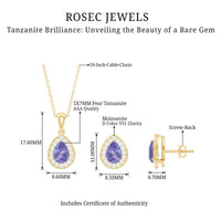 Certified Tanzanite Teardrop Jewelry Set with Moissanite Halo