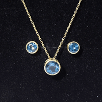 Round London Blue Topaz Solitaire Jewelry Set in Bezel Setting