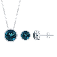Round London Blue Topaz Solitaire Jewelry Set in Bezel Setting