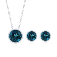 Round London Blue Topaz Solitaire Jewelry Set in Bezel Setting
