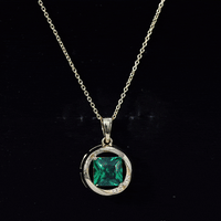 2.4 Carat Lab Created Emerald Princess Cut Pendant with Diamond
