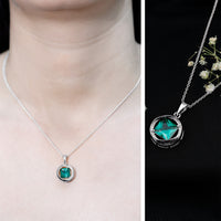 2.4 Carat Lab Created Emerald Princess Cut Pendant with Diamond