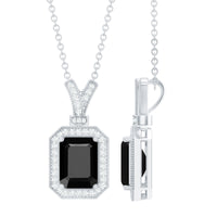 1.68 Carat Emerald Cut Lab Grown Black and White Diamond Vintage Necklace