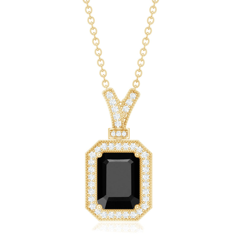 Emerald cut lab-grown black and white diamond vintage pendant necklace by Rosec Jewels with 1.68 carats of sparkling stones.
