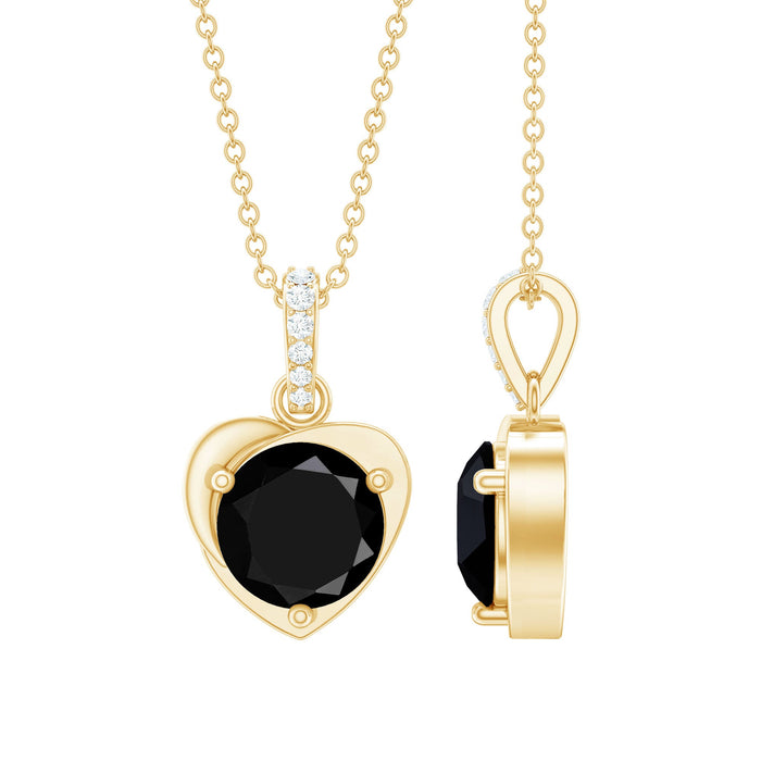 Round lab-created black and white diamond solitaire heart pendant necklace by Rosec Jewels, showcasing a sparkling elegant jewelry piece.