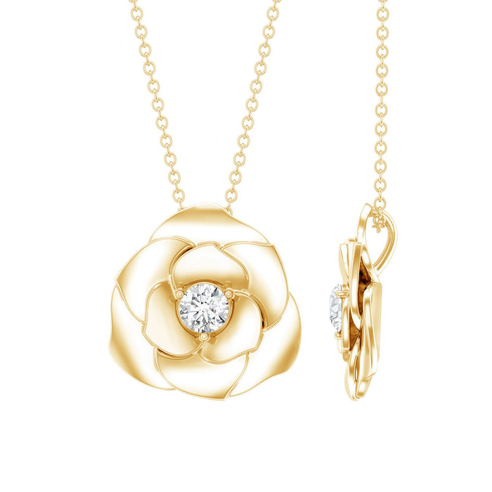 Lab grown diamond rose pendant necklace by Rosec Jewels featuring a sparkling rose-shaped pendant on a delicate chain.