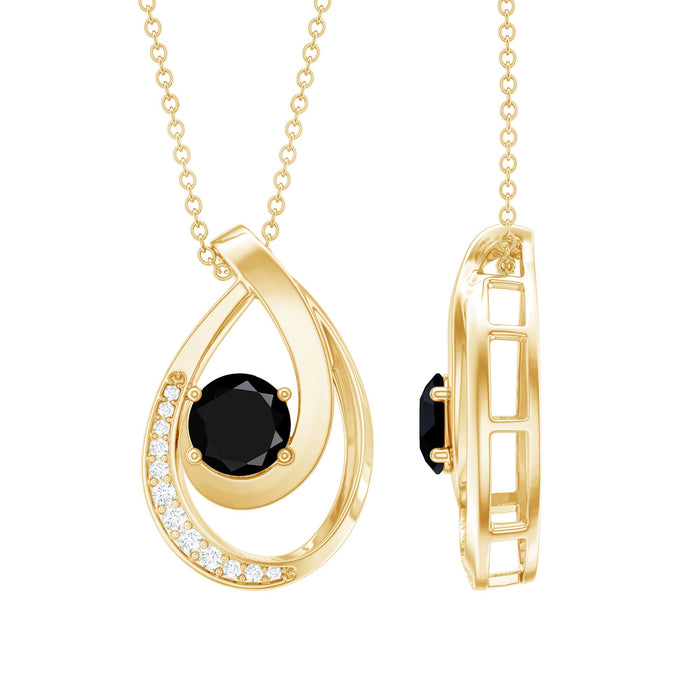 Lab grown black and white diamond teardrop pendant necklace from Rosec Jewels featuring sparkling diamond accents and a delicate chain.