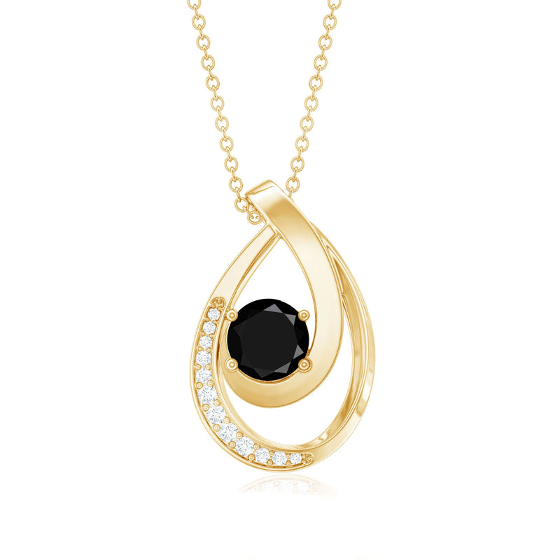 Lab-grown black and white diamond teardrop pendant necklace by Rosec Jewels featuring sparkling diamond accents.
