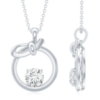 Round Lab Grown Diamond Open Circle Necklace with Bow