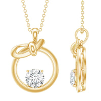 Round Lab Grown Diamond Open Circle Necklace with Bow