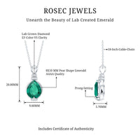 Pear Shape Lab Grown Emerald Solitaire Pendant Necklace